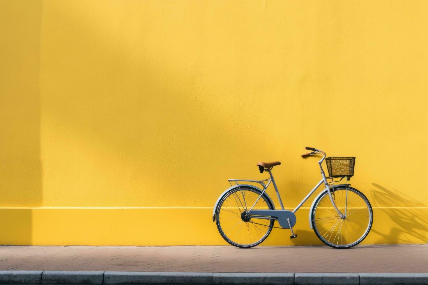 AI generated bicycle parked next to a yellow wall photo