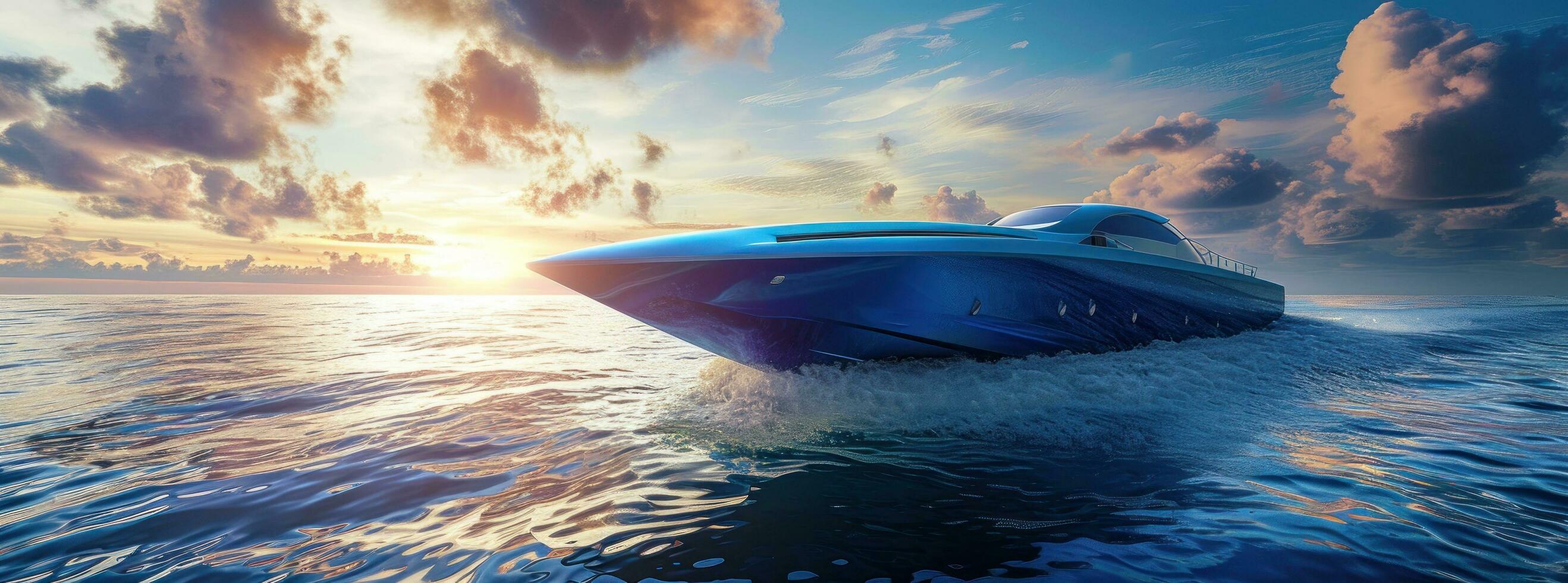 AI generated a blue boat is flying across the ocean photo