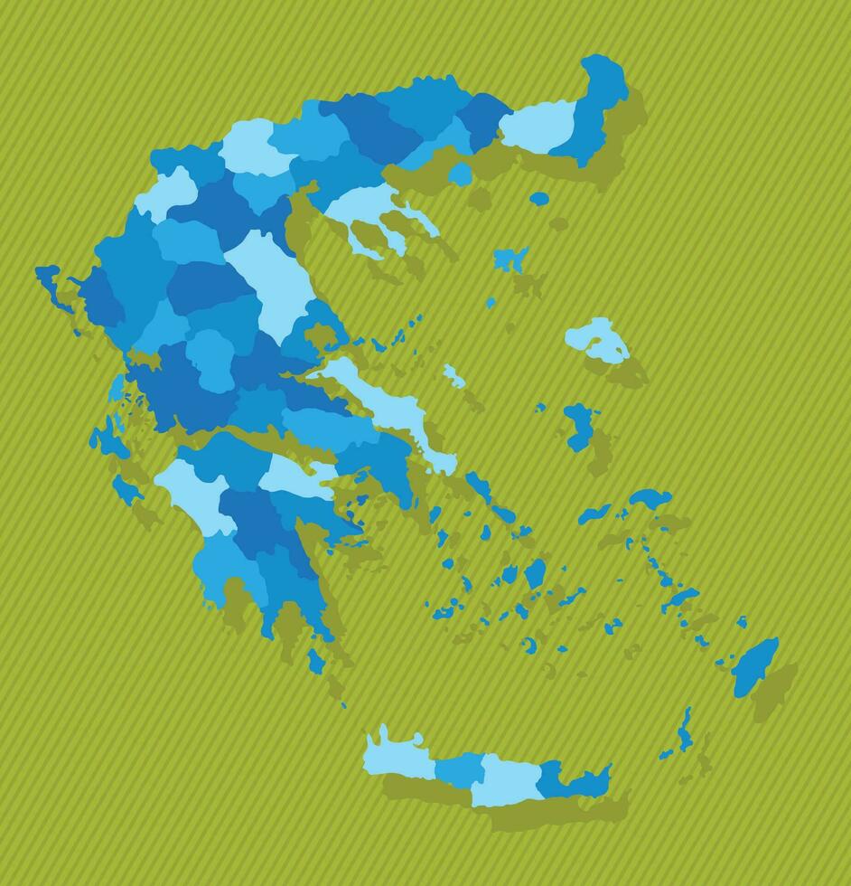 Greece map with regions blue political map green background vector illustration