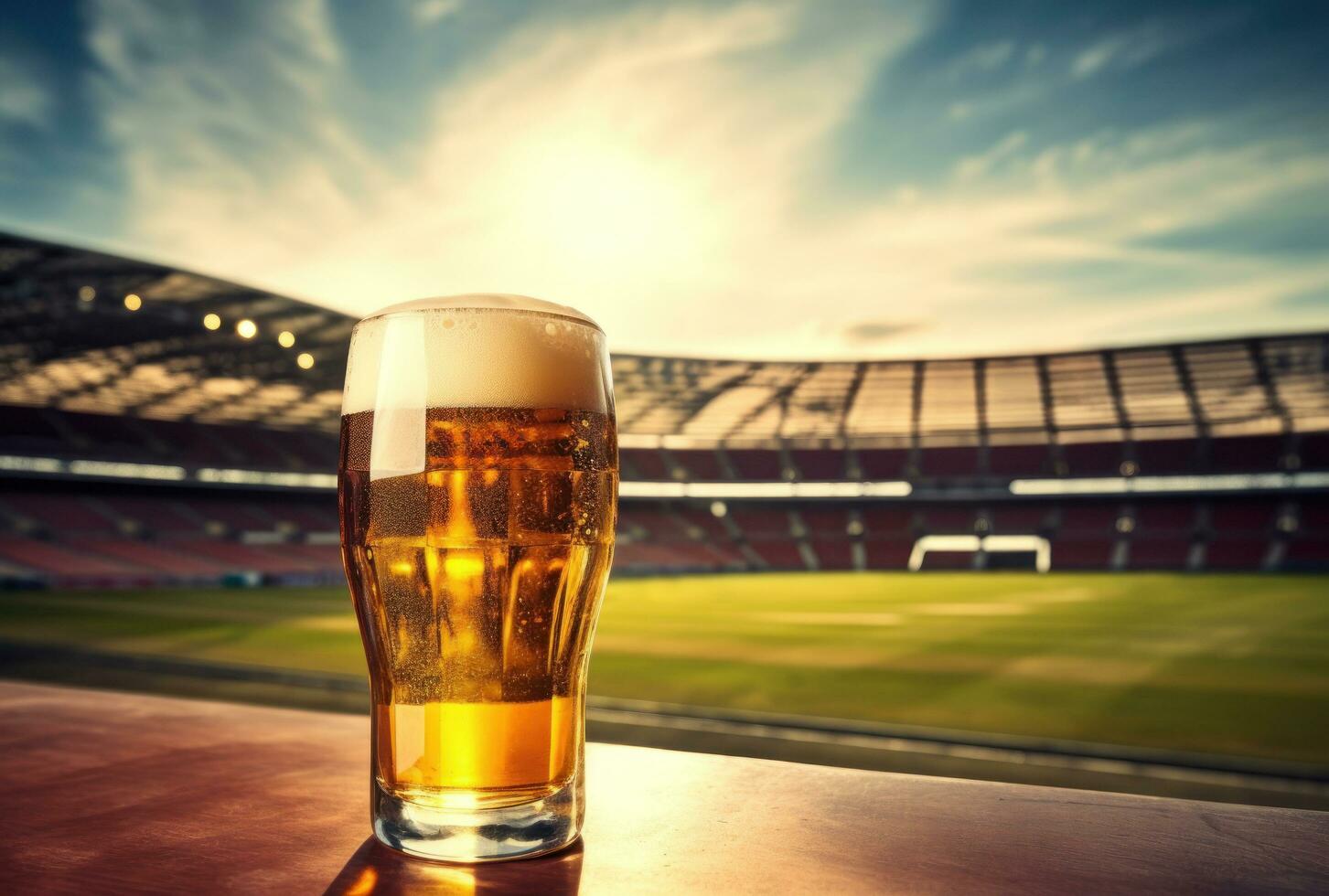 AI generated a glass of beer is pictured with an arena photo