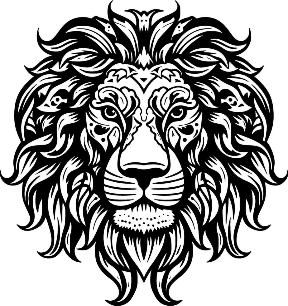 Lion, Black and White Vector illustration