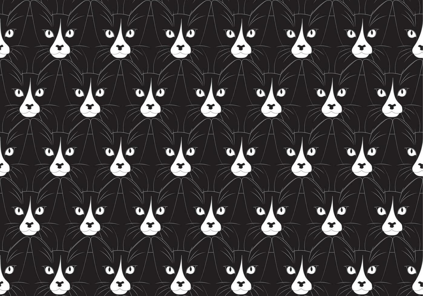 Abstract pattern of black cat with white face on black background. vector