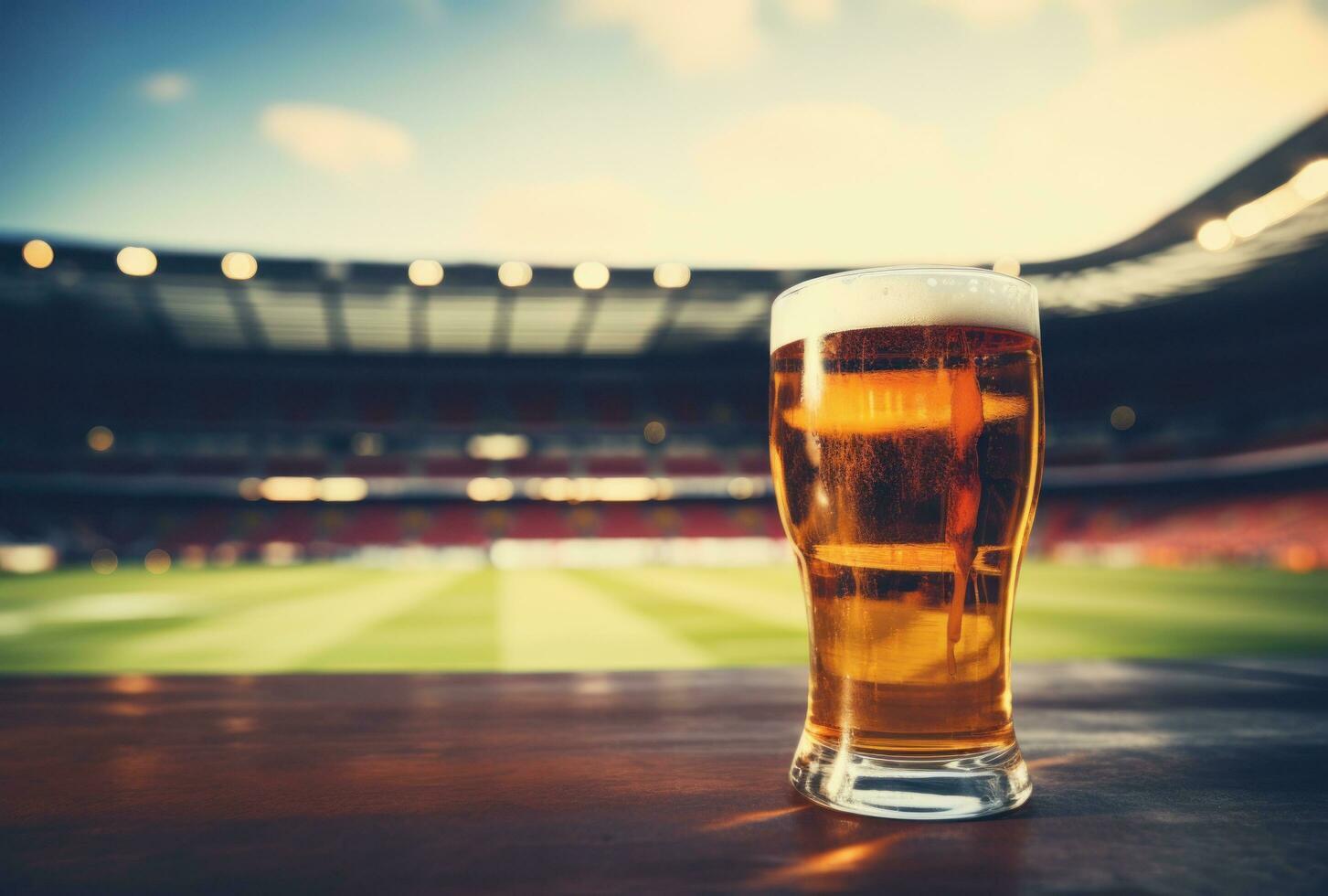 AI generated a glass of beer is pictured with an arena photo