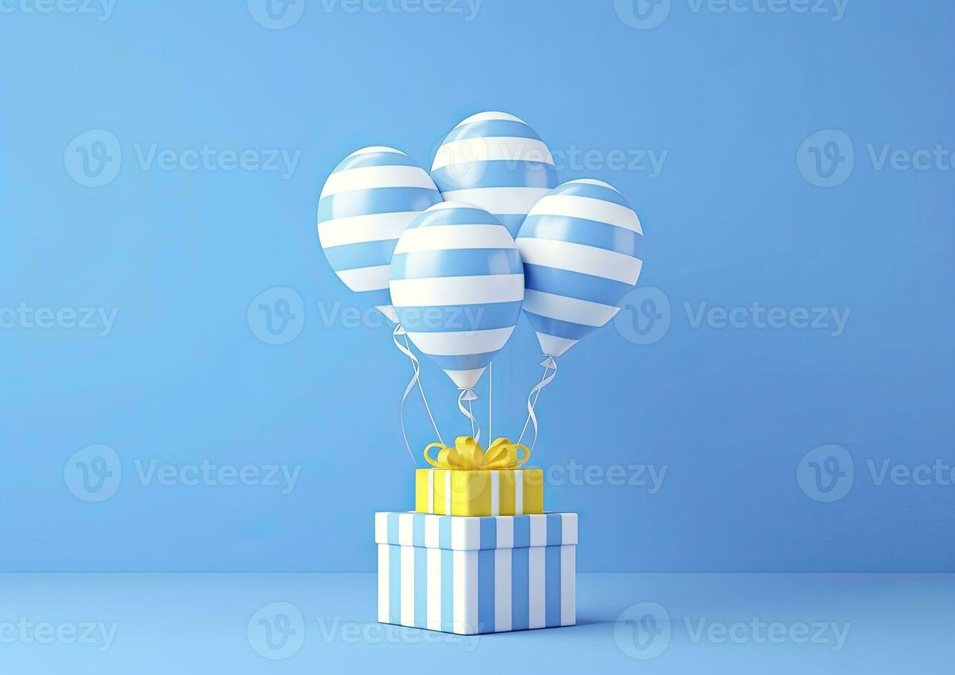 AI generated Balloons with gift box. AI Generated photo