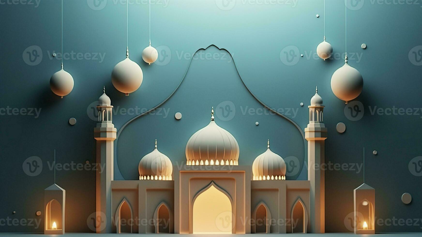 AI generated illustration of eid Mubarak night with light of a lamp, paper style, luxury happy Eid background, AI Generative photo