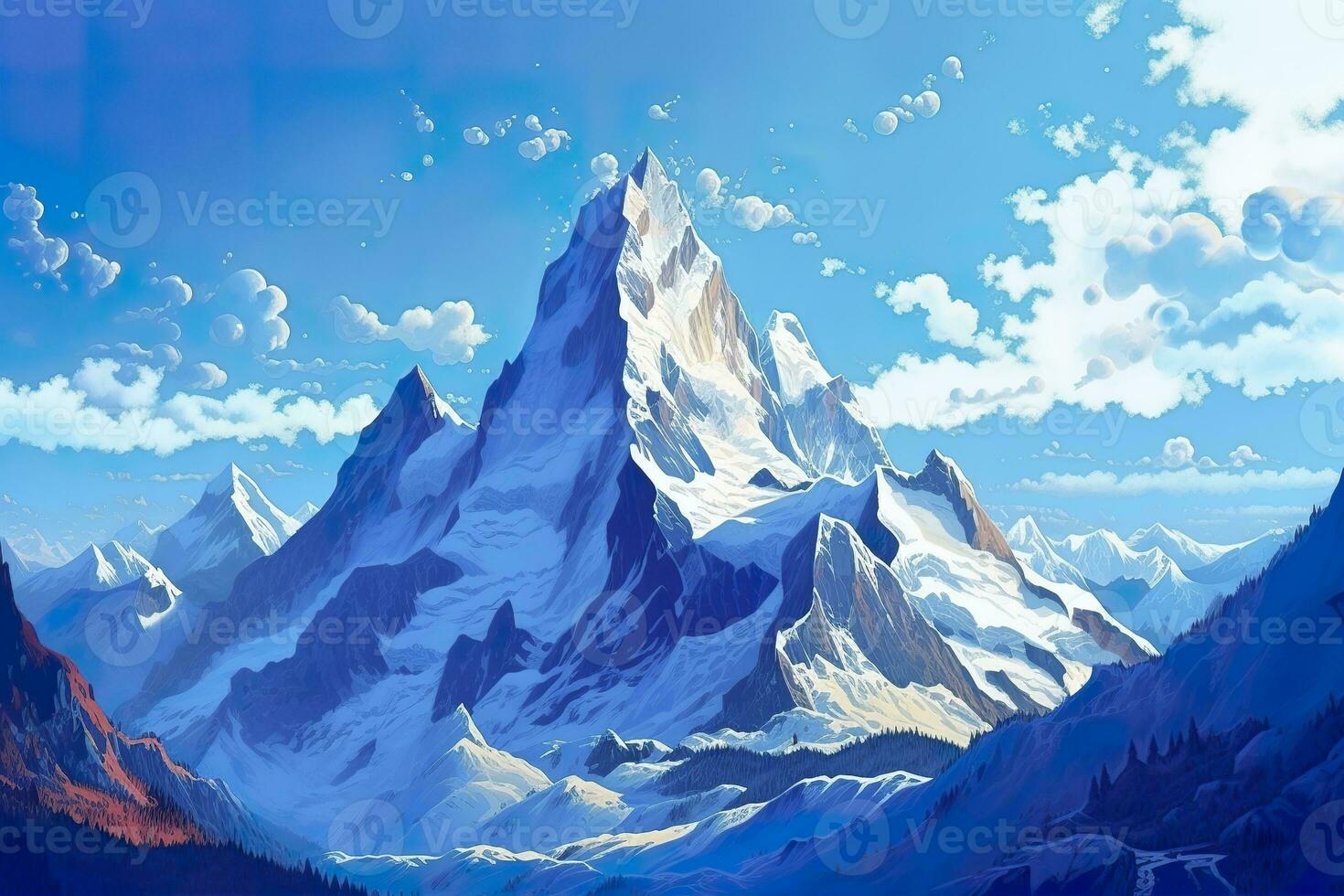 ai generado el belleza de un majestuoso y nieve tapado montaña rango, con escabroso picos, ai generativo foto