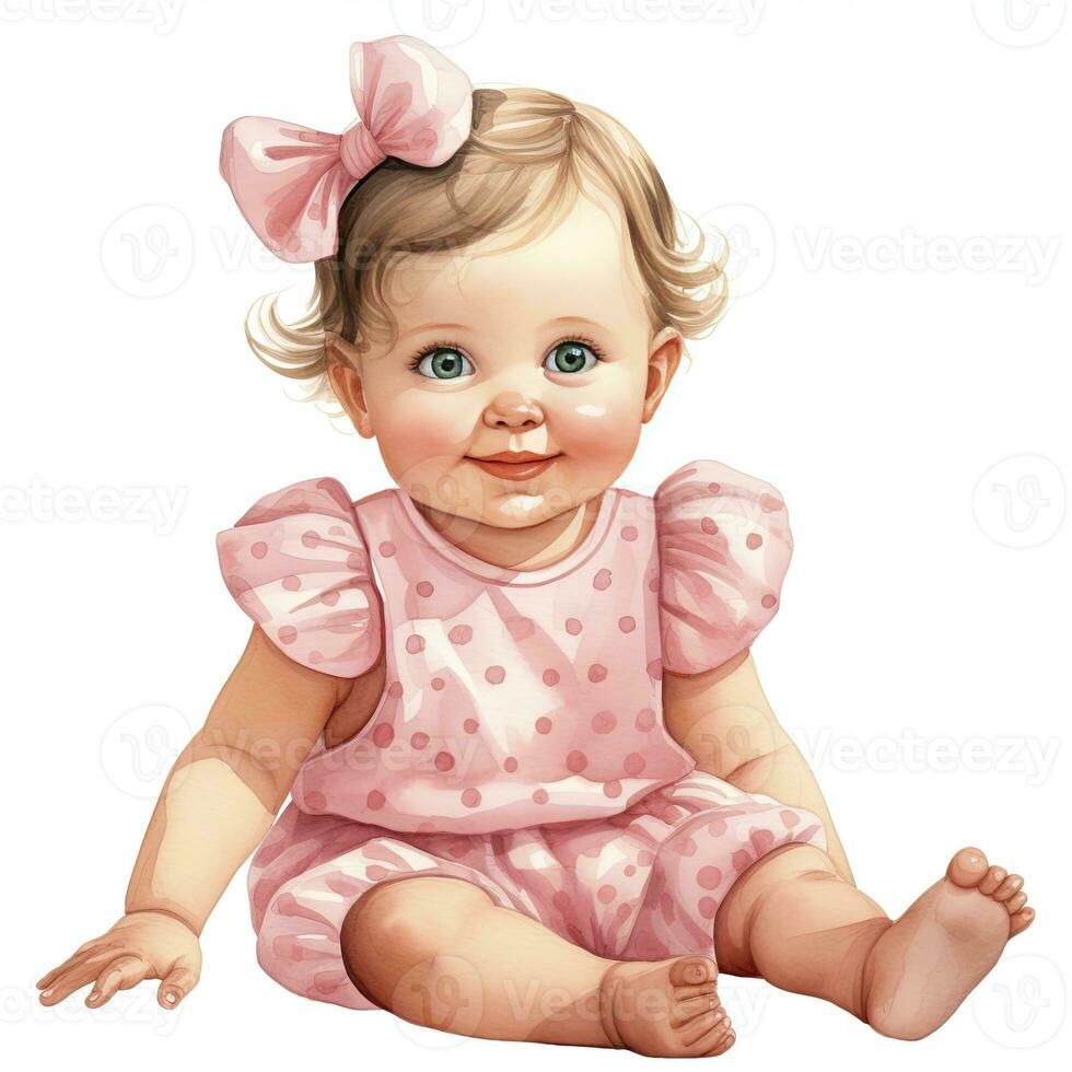 ai generado rosado bebé niña romper en acuarelas en un blanco antecedentes. ai generado foto