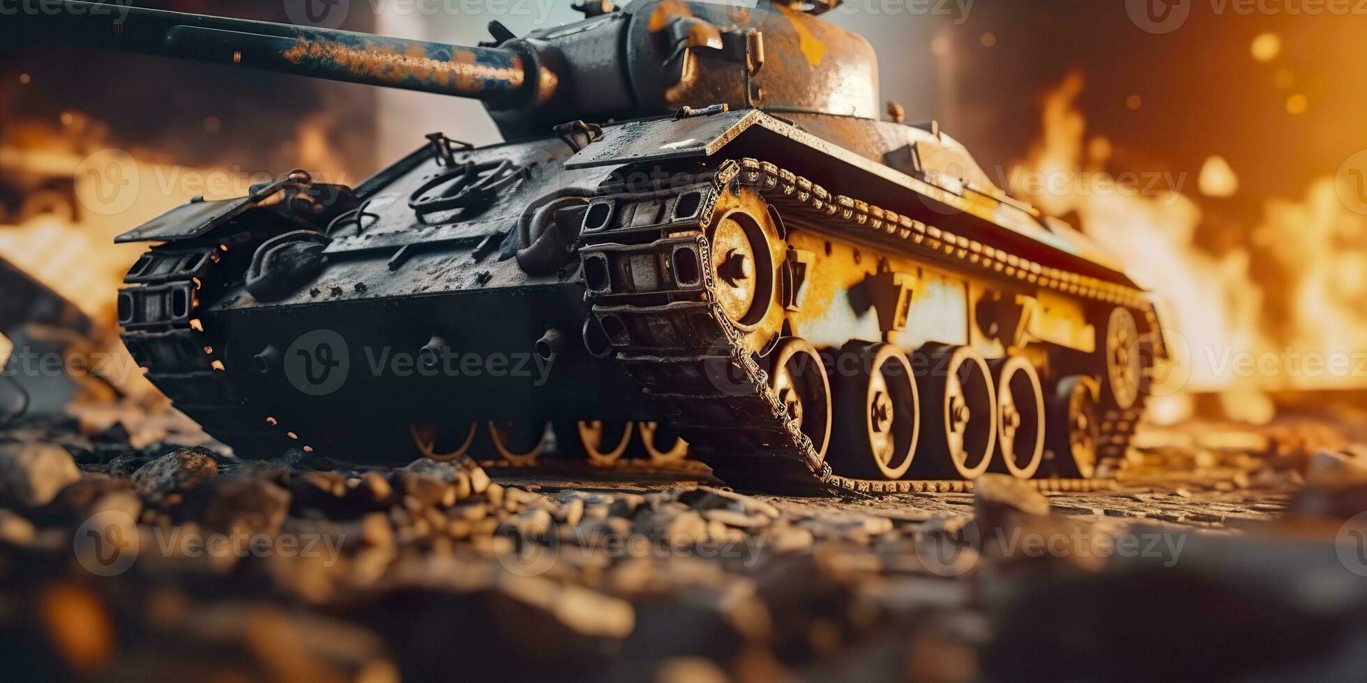 AI generated A Close Up Look at the Power and Destruction of a World War II Tank Firing Shell. AI Generative photo