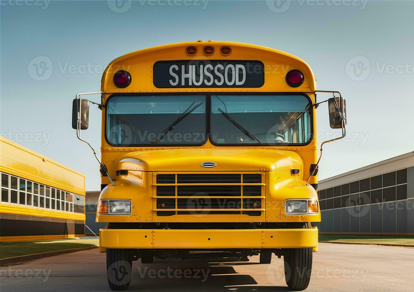 AI generated Front view of a yellow school bus. AI Generated photo