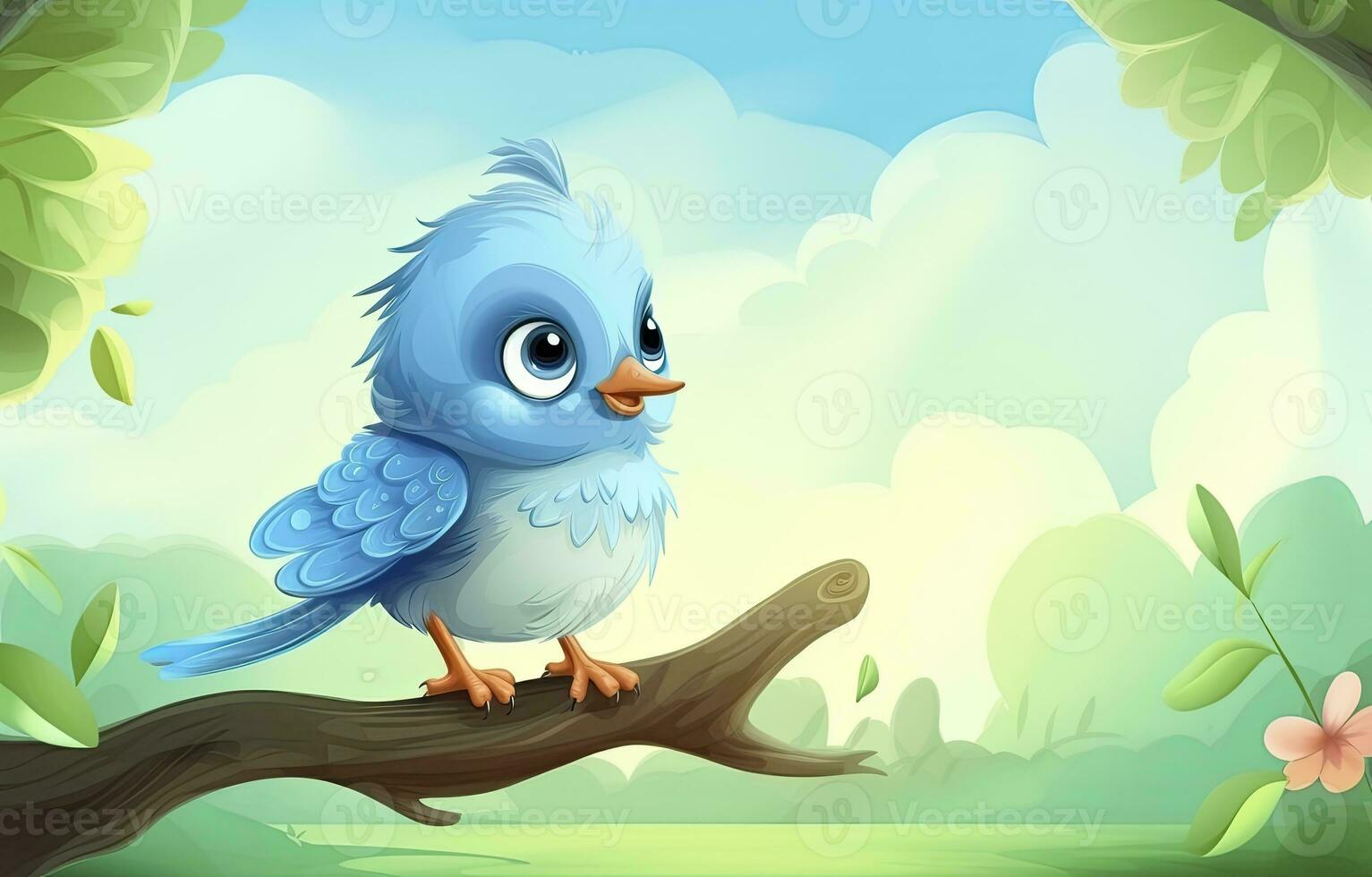 AI generated Cute little bird with a  nature background.  AI Generated. photo