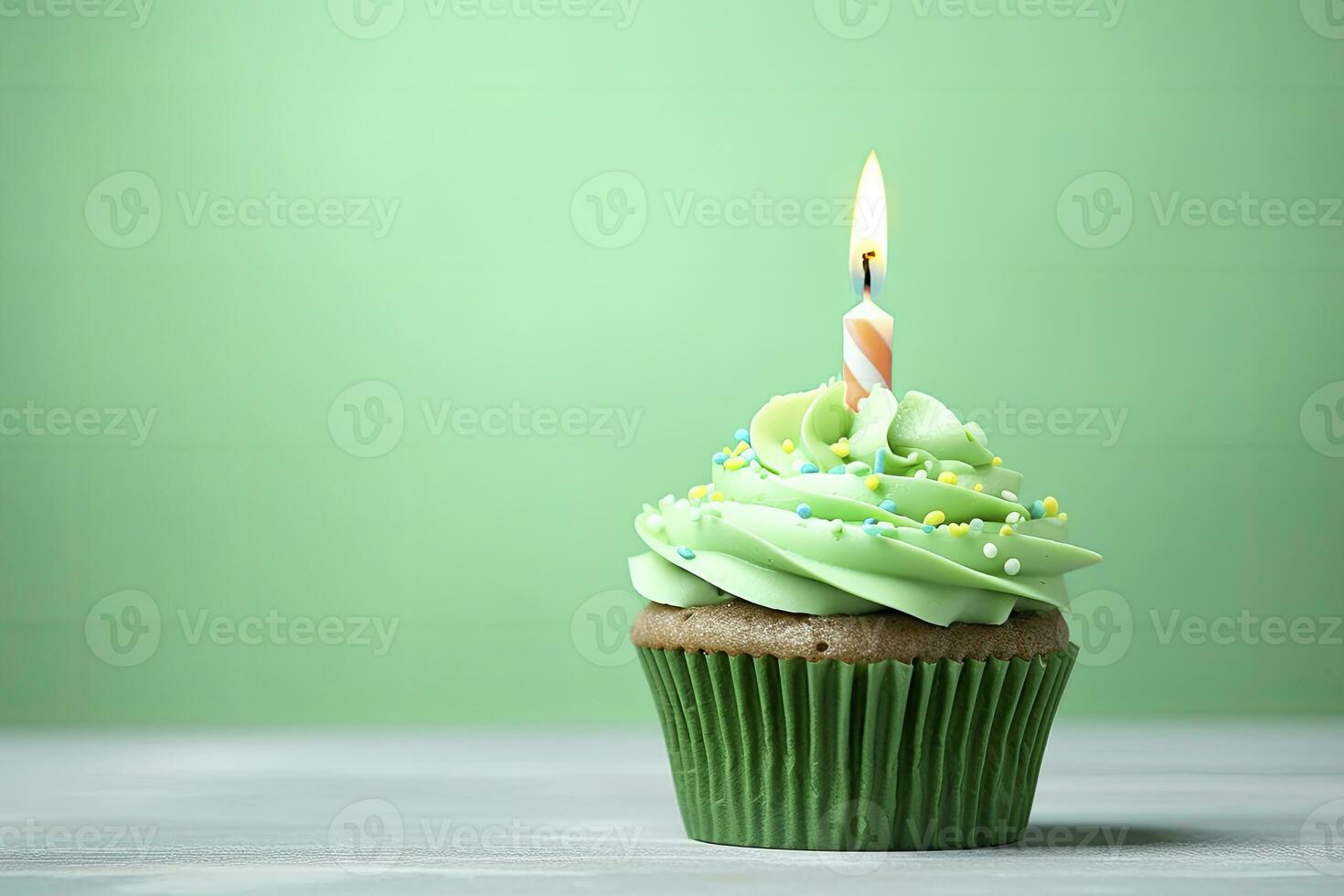 AI generated Happy Birthday Cupcake with Candle. AI Generated photo