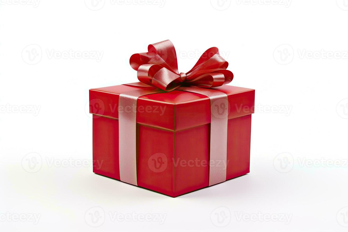 AI generated Gift box with red ribbon isolated on white background. AI Generated photo