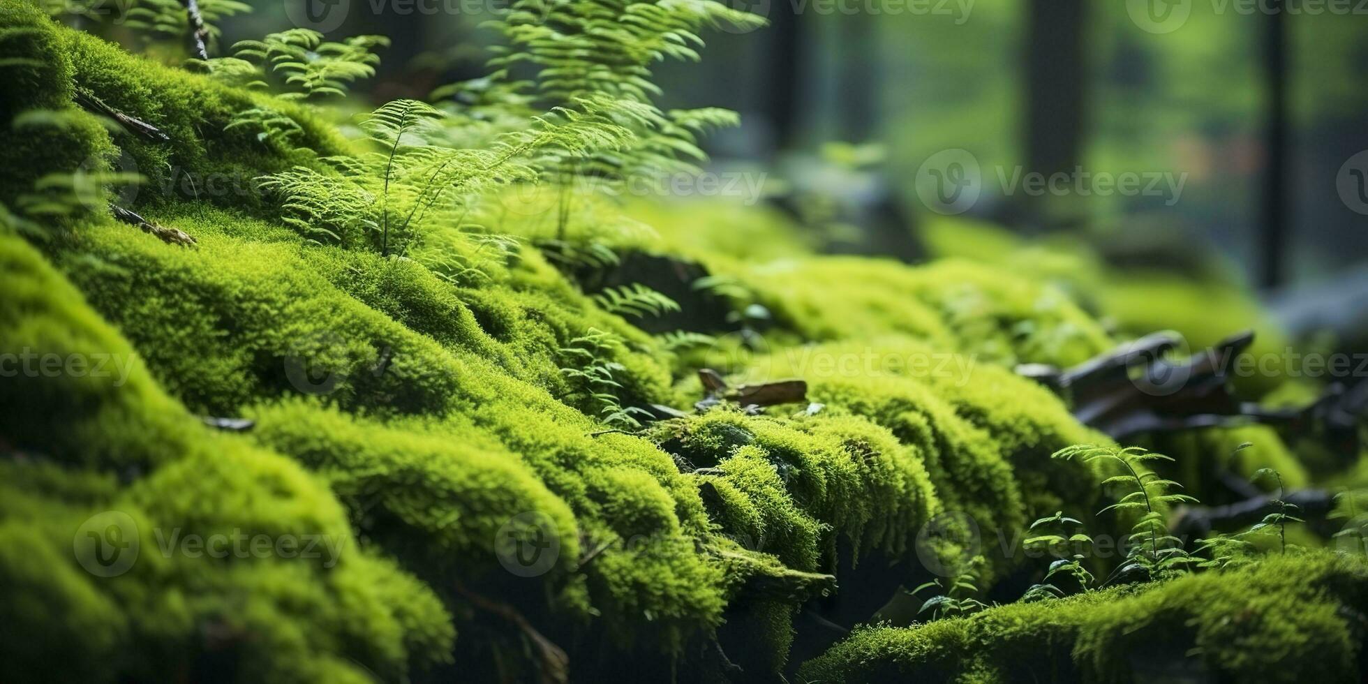 Green moss closeup, with a backdrop of woodland. Forest in the national  park. AI Generated 32411173 Stock Photo at Vecteezy