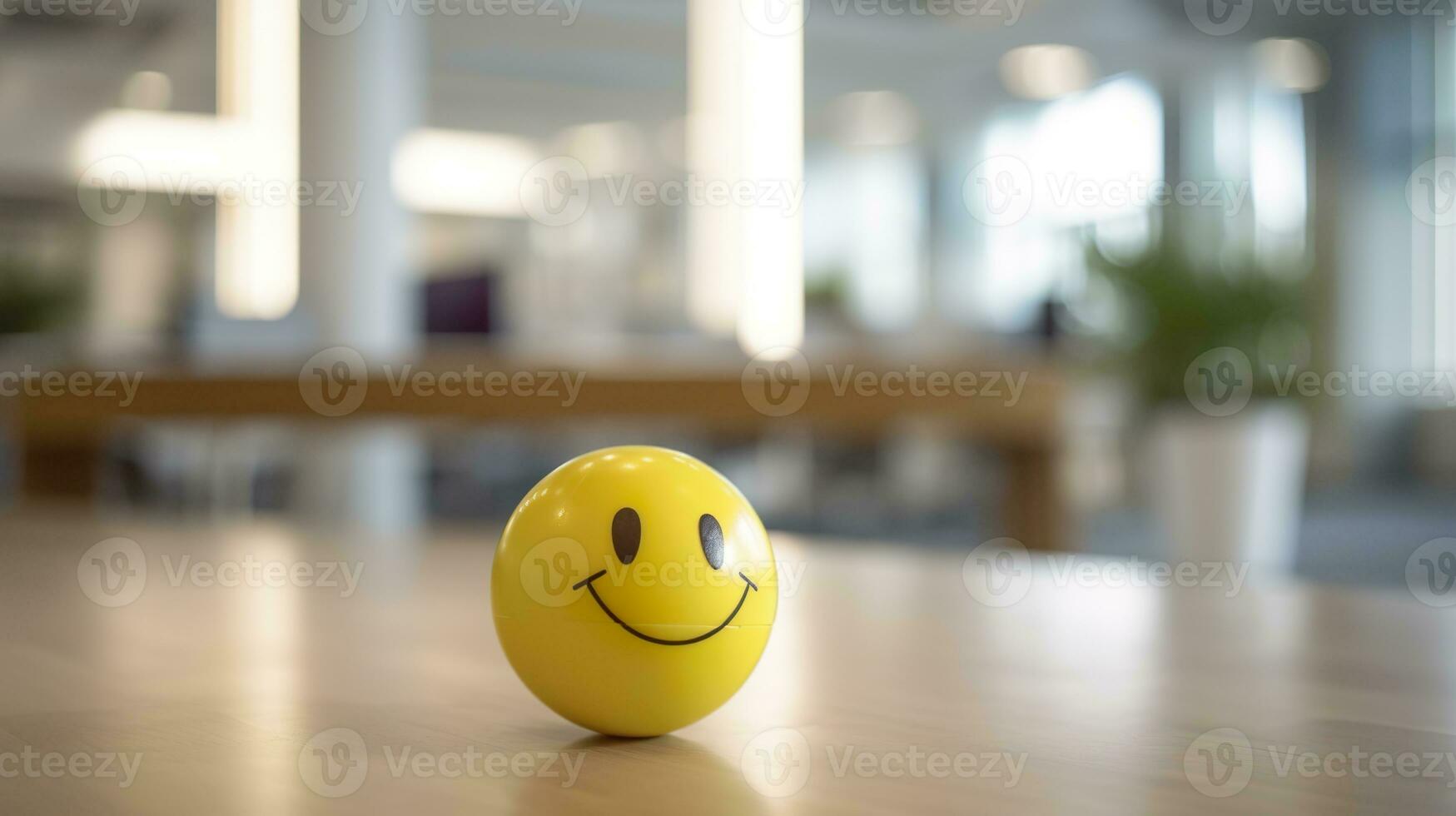 ai generado un amarillo sonriente pelota lata promover un positivo trabajo ambiente. generativo ai foto