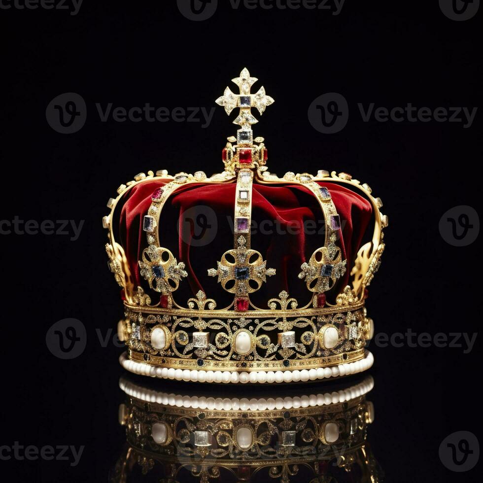 AI generated The Royal Coronation Crown Isolated on a Black Background. Generative AI photo