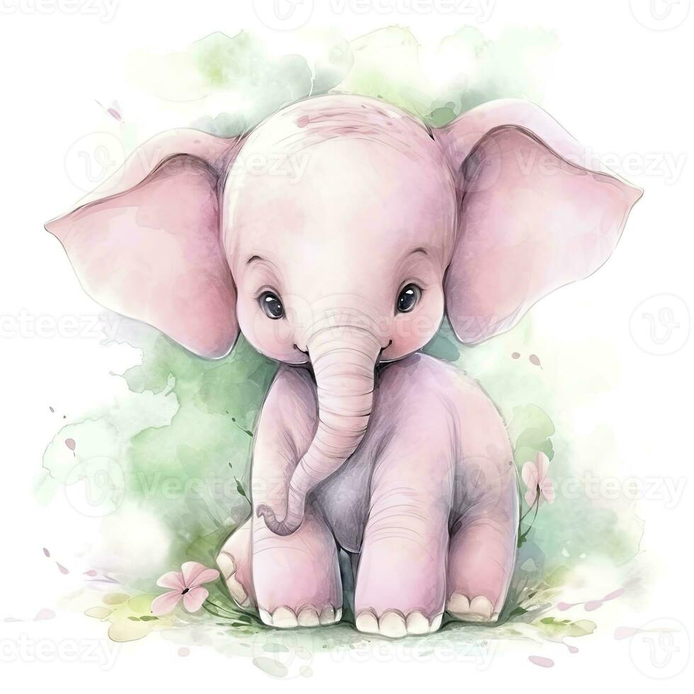 AI generated Watercolor Baby Elephant. AI Generated photo