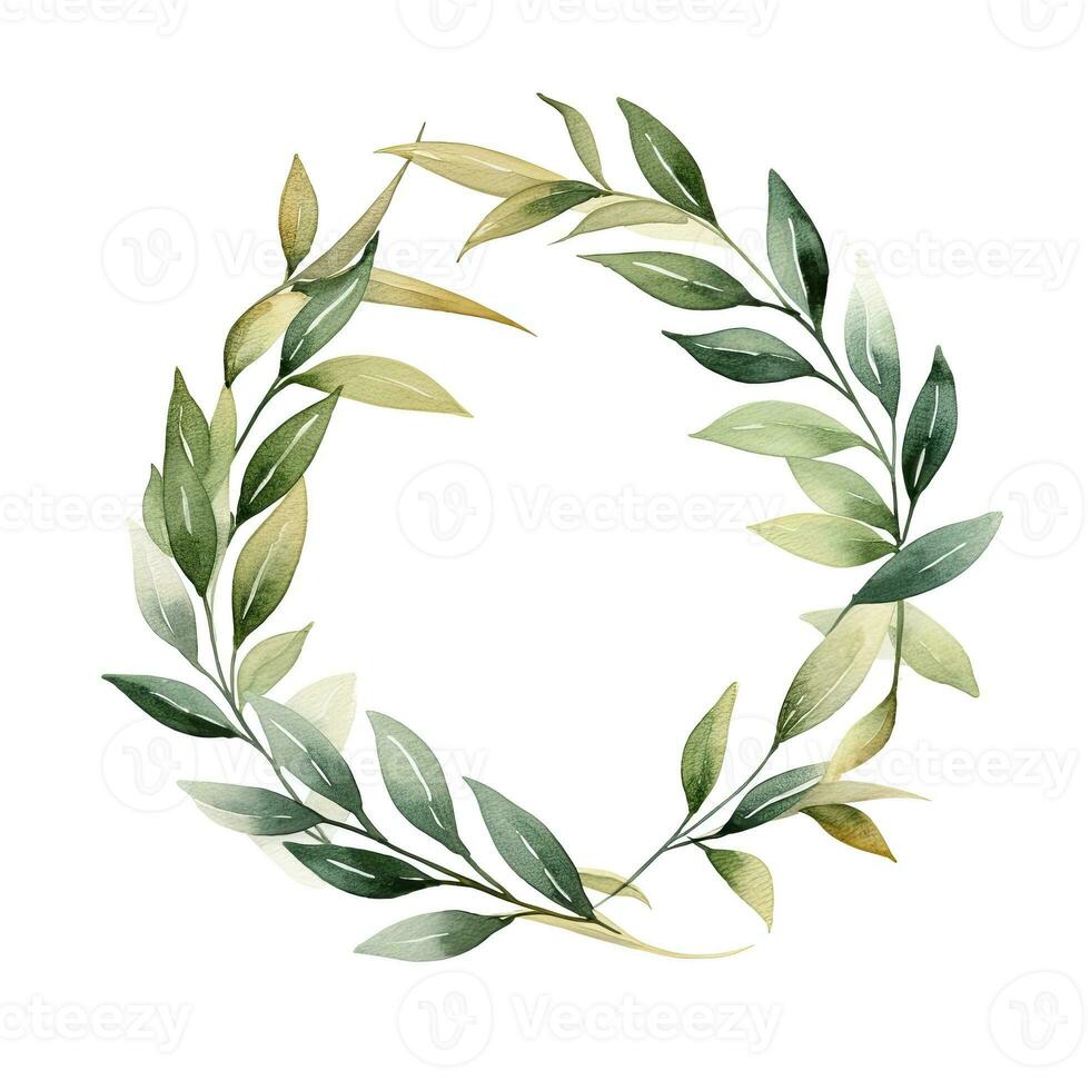 AI generated Watercolor geometry shape wreath with green leaf. AI Generated photo