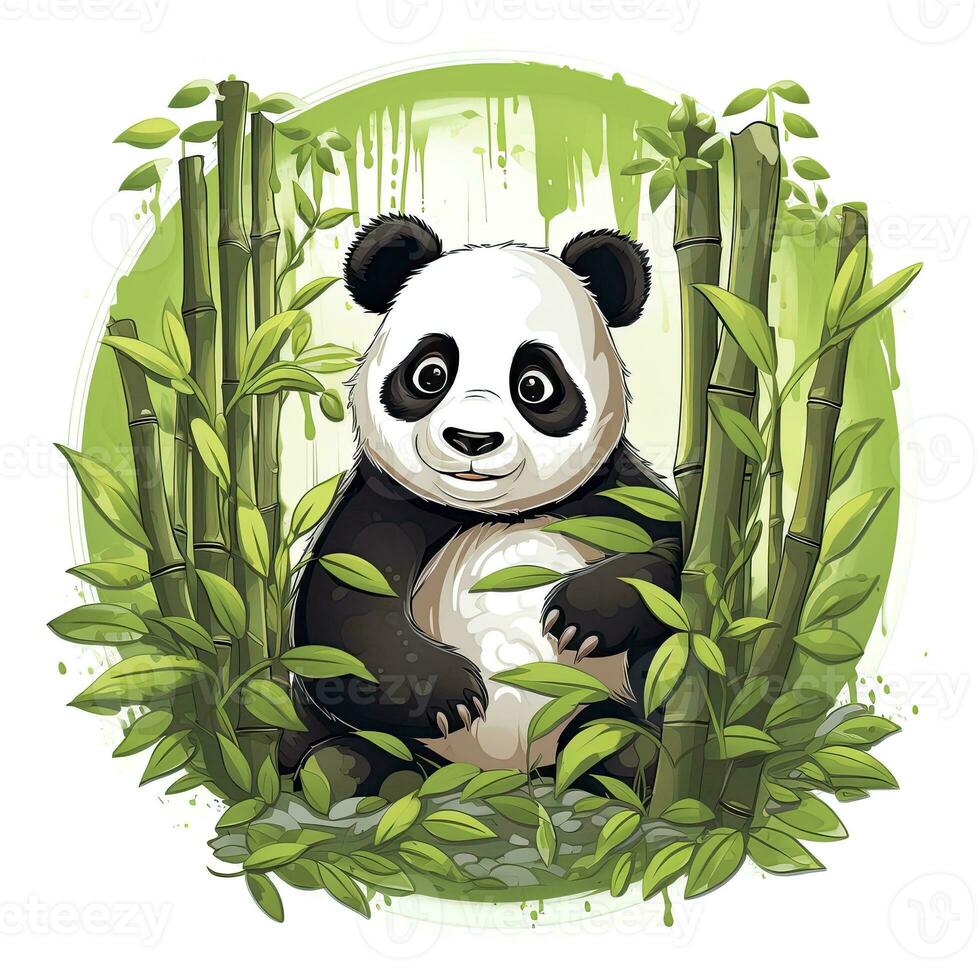 AI generated Cute panda in the middle of a bamboo forest. T-shirt design. AI Generated photo