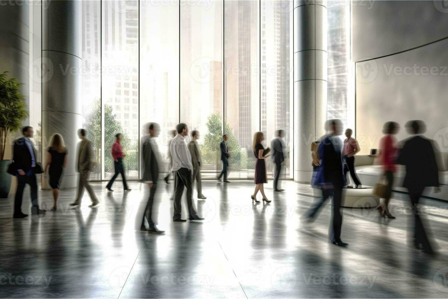 AI generated Group of people in the lobby. Business center. AI Generated photo