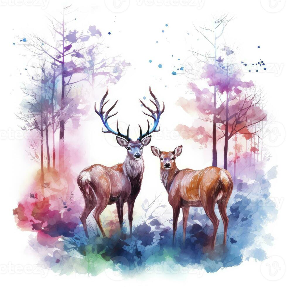 AI generated Colorful Deers in Forest. T-shirt design. AI Generated photo