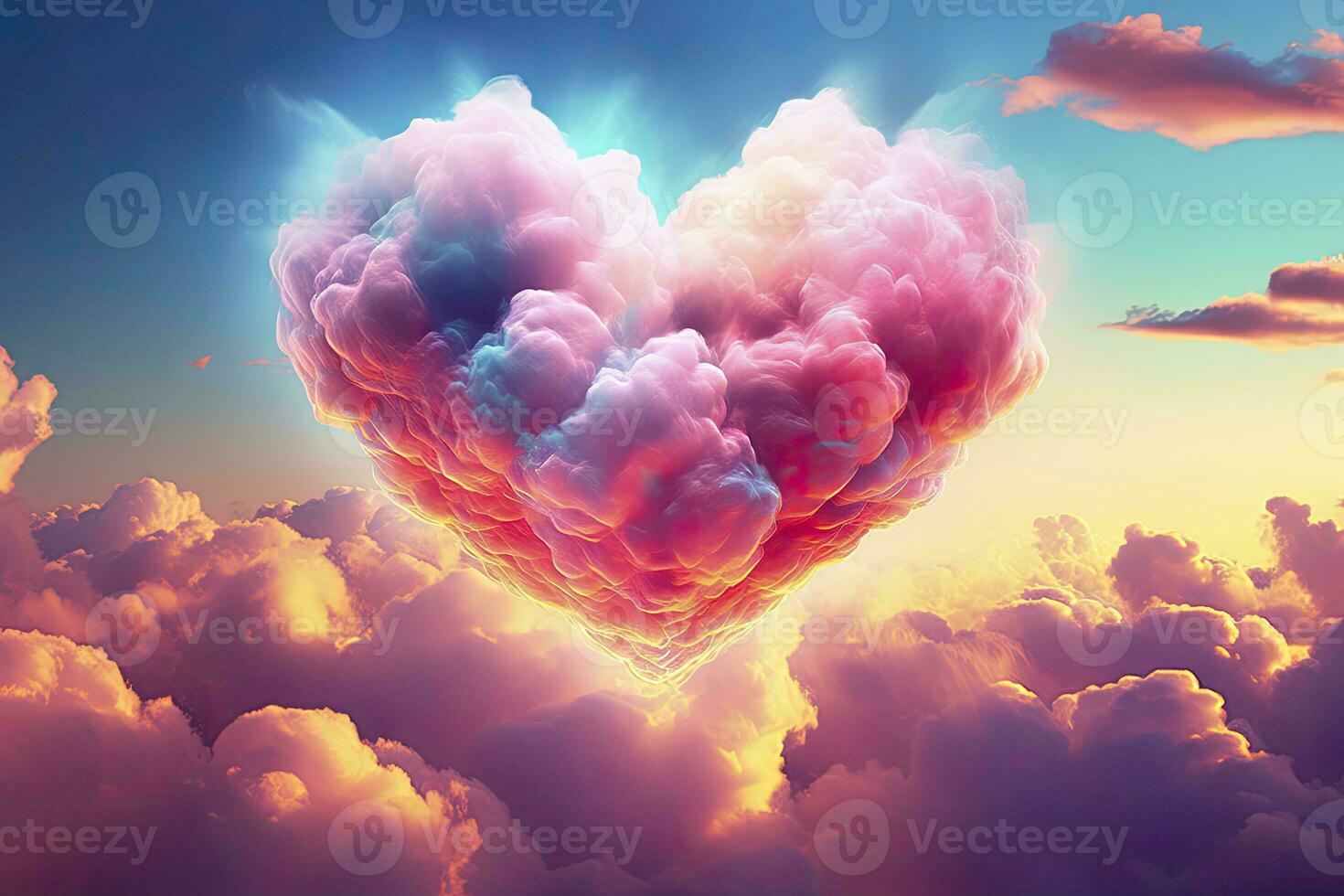 ai generado hermosa vistoso San Valentín día corazón en el nubes como resumen antecedentes. ai generado foto