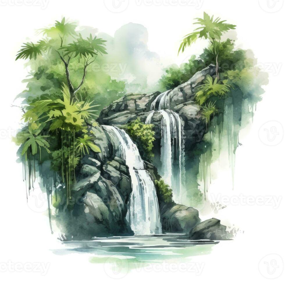 AI generated Green tropical waterfall in the forest. AI Generated photo