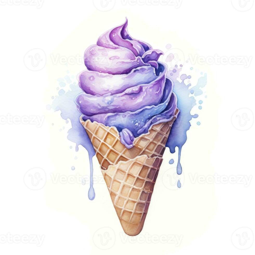 AI generated Watercolor ice cream in a waffle cone. AI Generated photo