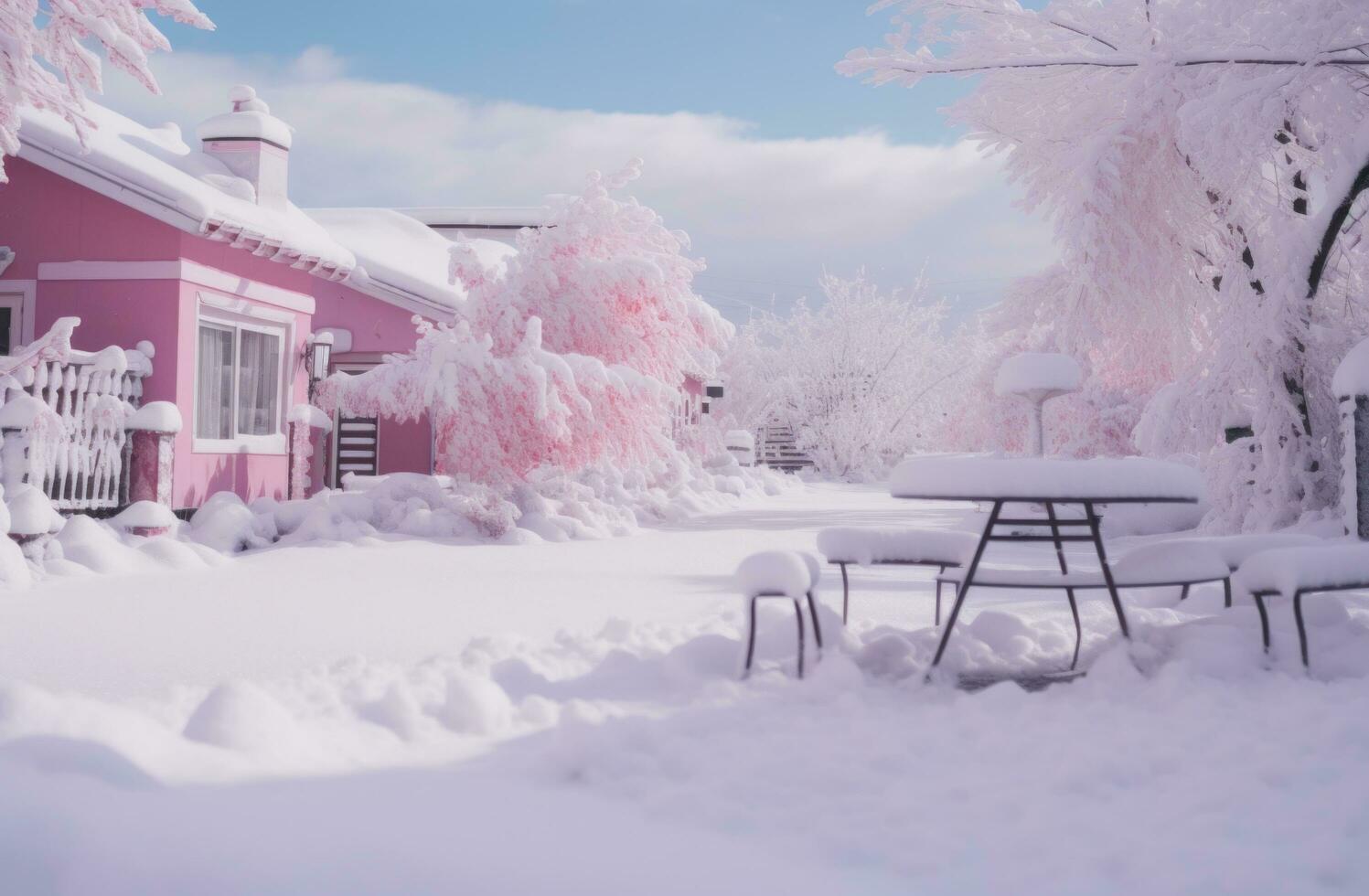 AI generated an empty winter season yard covered in white snow photo