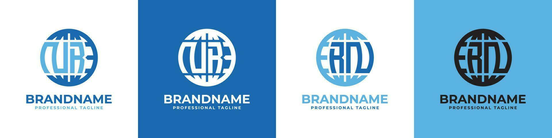 Letter NR and RN Globe Logo Set, suitable for any business with NR or RN initials. vector