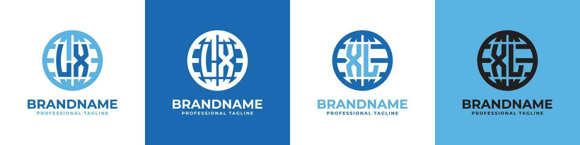 Letter LX and XL Globe Logo Set, suitable for any business with LX or XL initials. vector