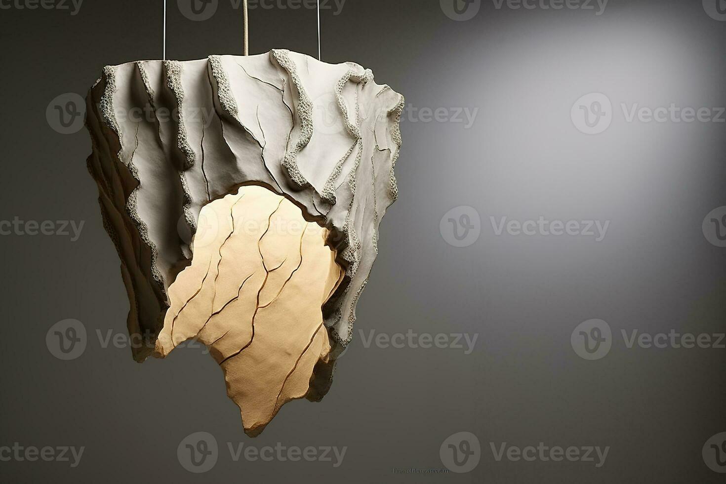 AI generated Generative AI, White beige sculpture hanging pendant lamp in wabi sabi organic natural style, interior element photo