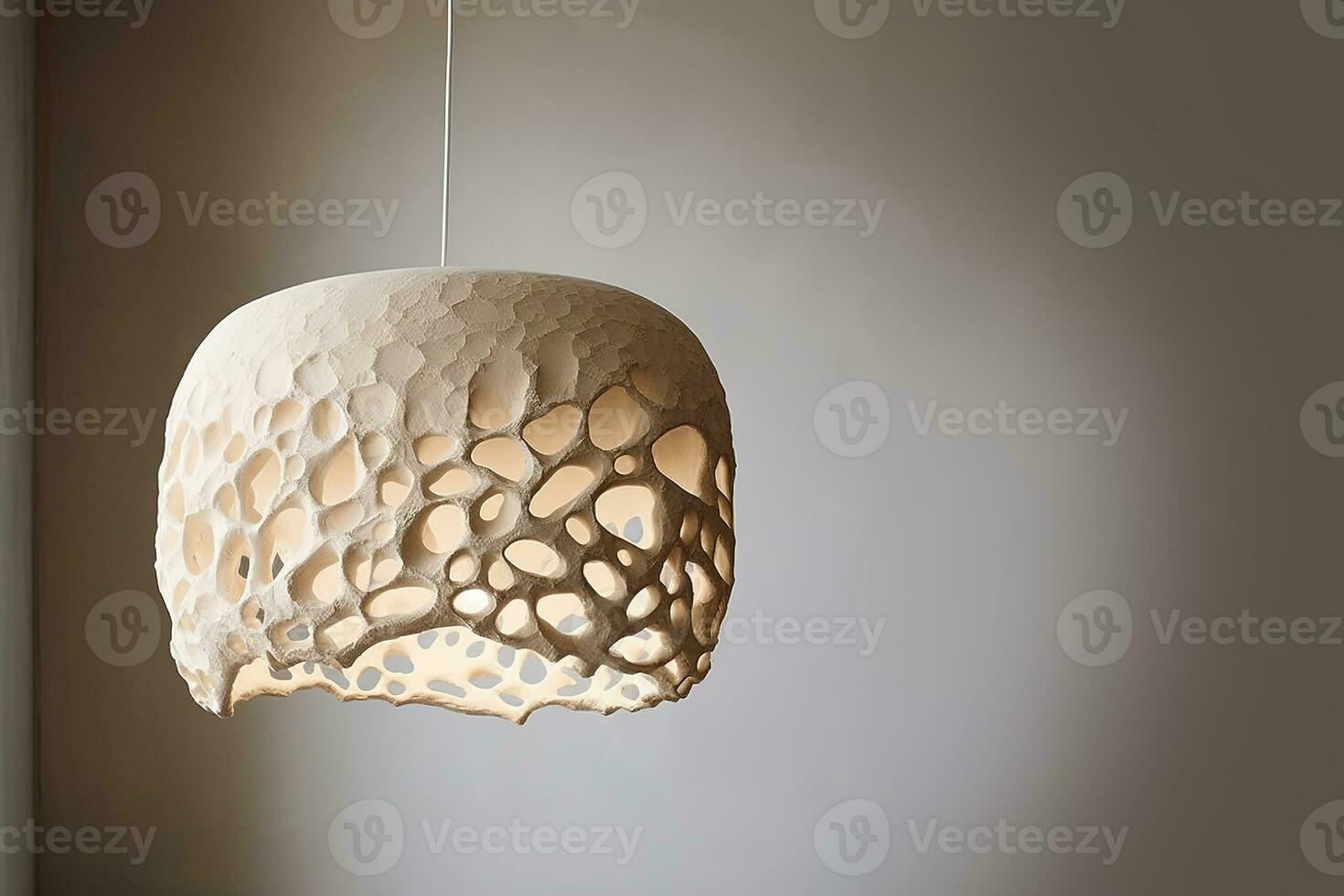 AI generated Generative AI, White beige sculpture hanging pendant lamp in wabi sabi organic natural style, interior element photo