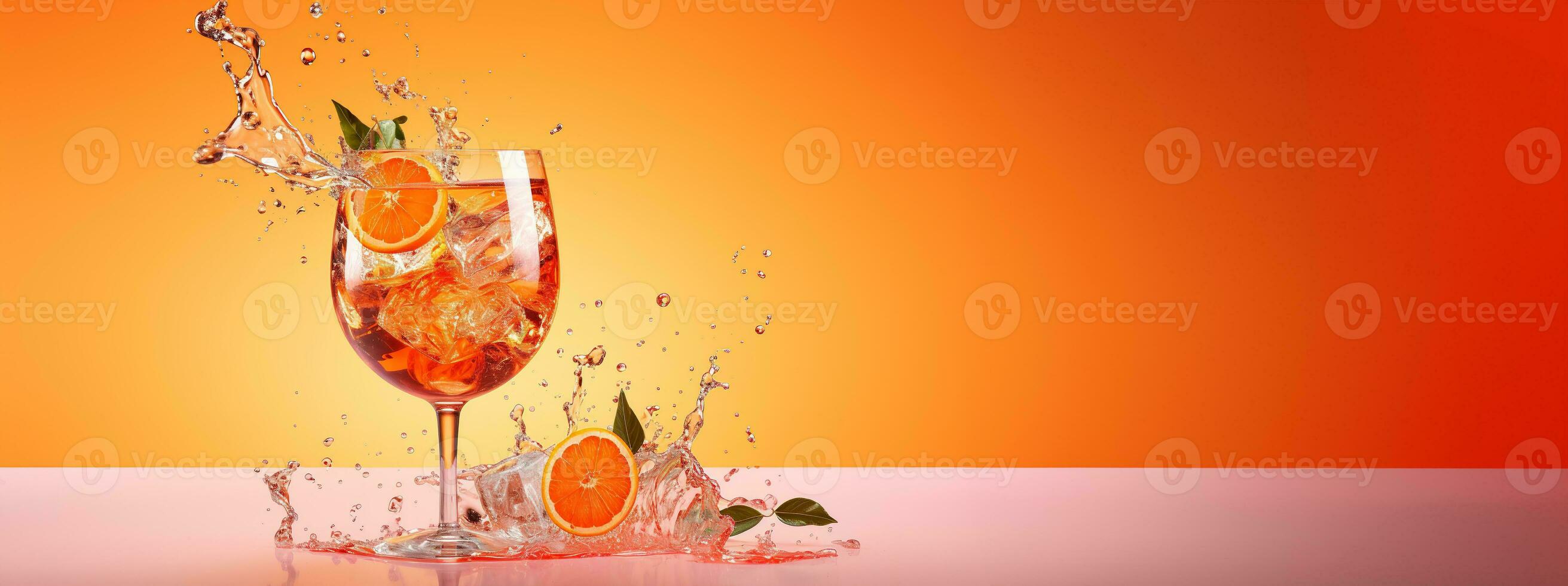 ai generado generativo ai, vaso de aperol rociar en neutral antecedentes con salpicaduras, Copiar espacio para publicidad foto