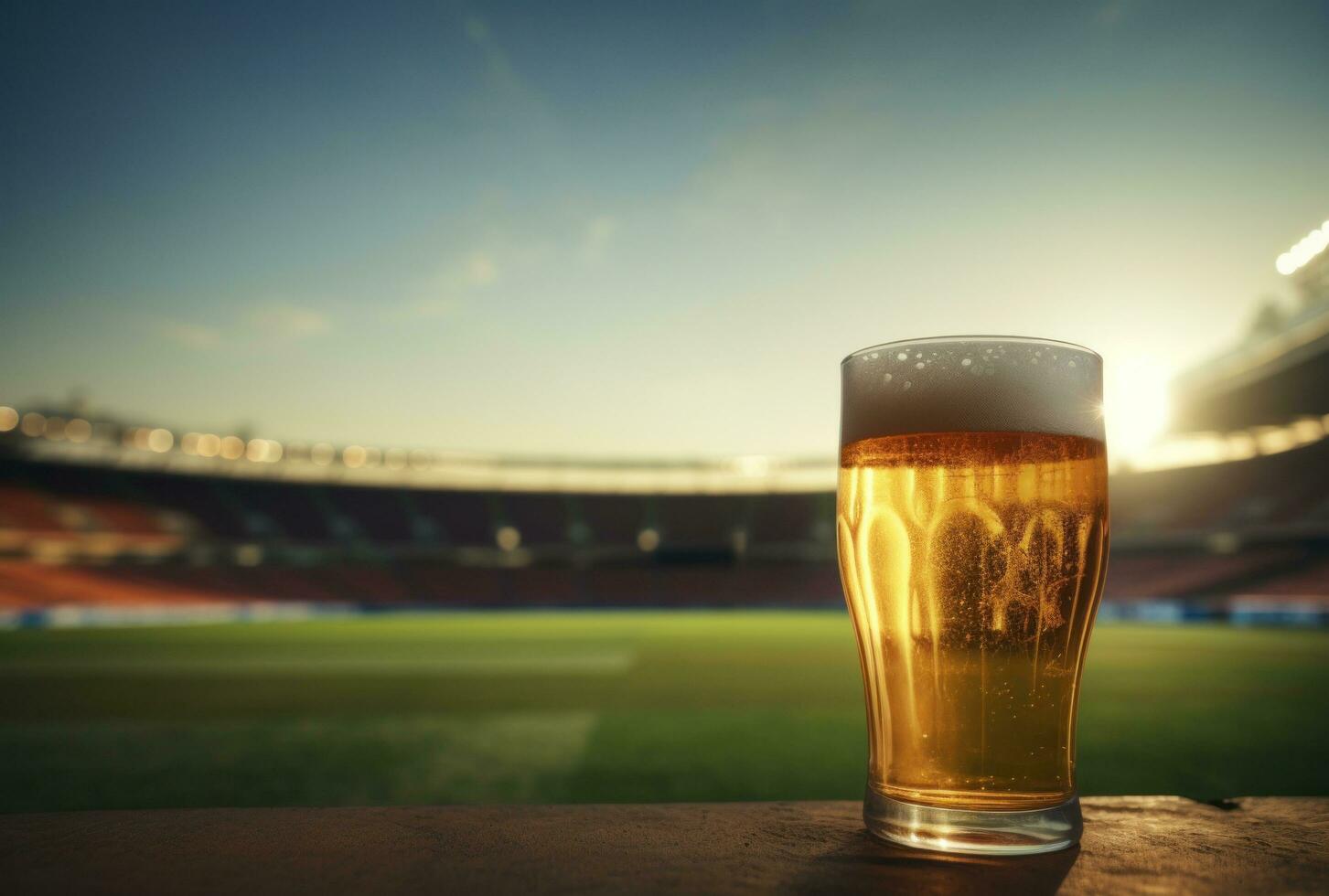 AI generated an empty beer glass sitting on a soccer field photo