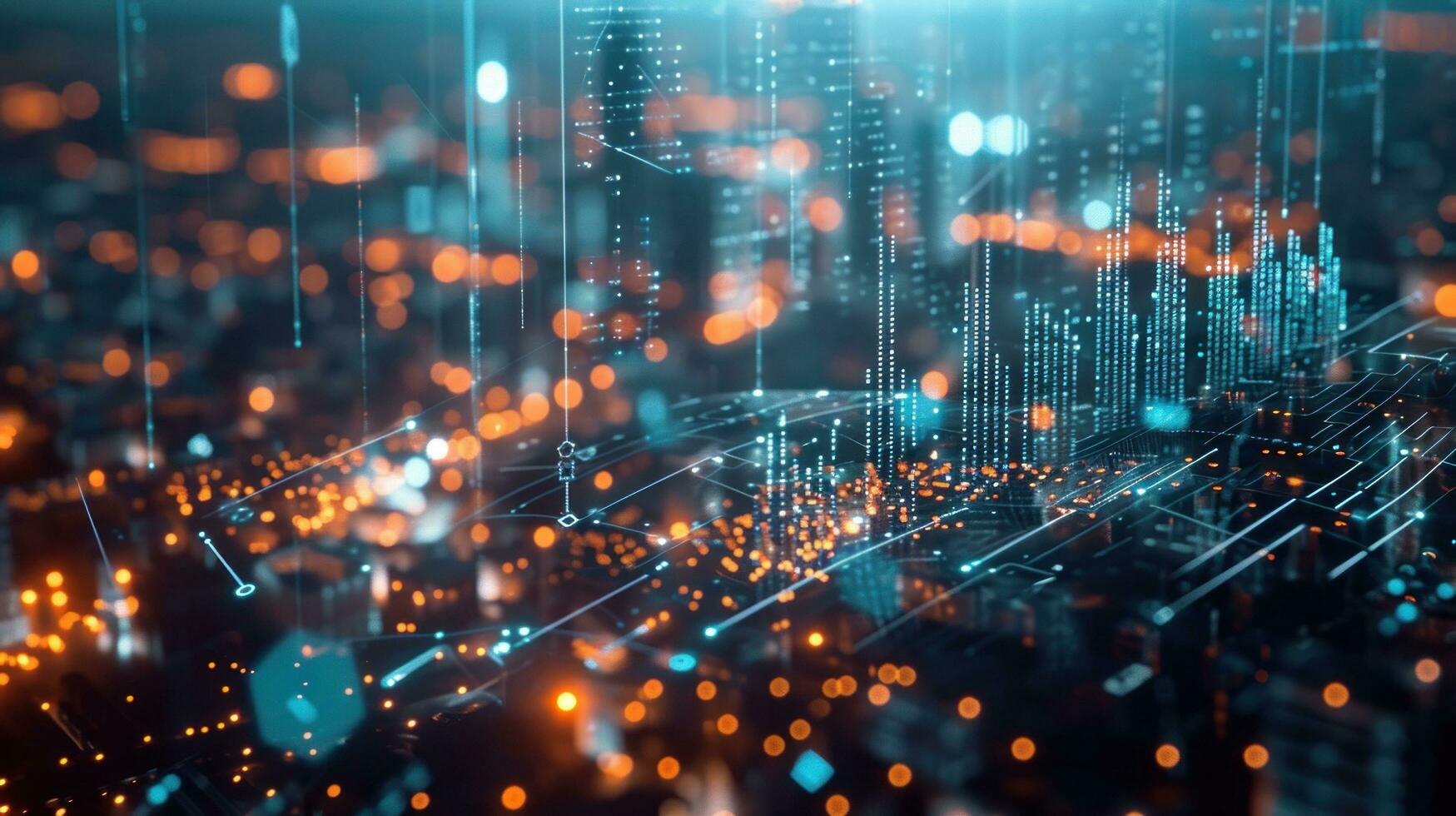 AI generated a futuristic world with a graph and charts on top photo