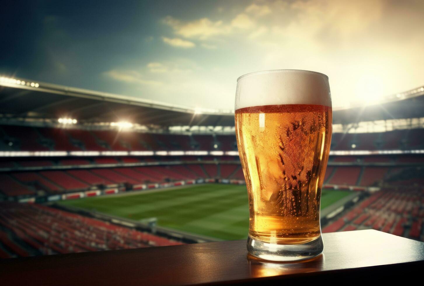 AI generated a glass of beer is pictured with an arena photo