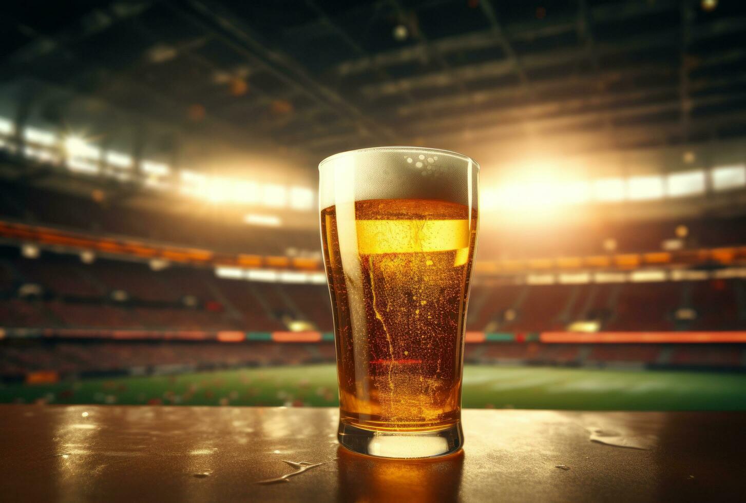AI generated a glass of beer is pictured with an arena photo