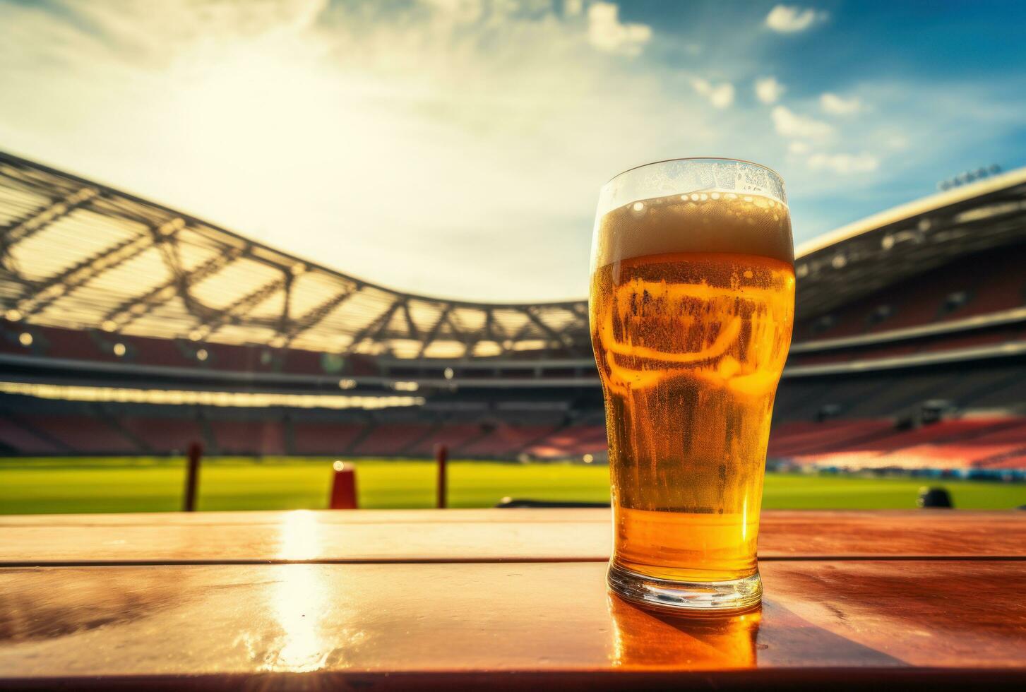 AI generated a glass of beer is pictured with an arena photo