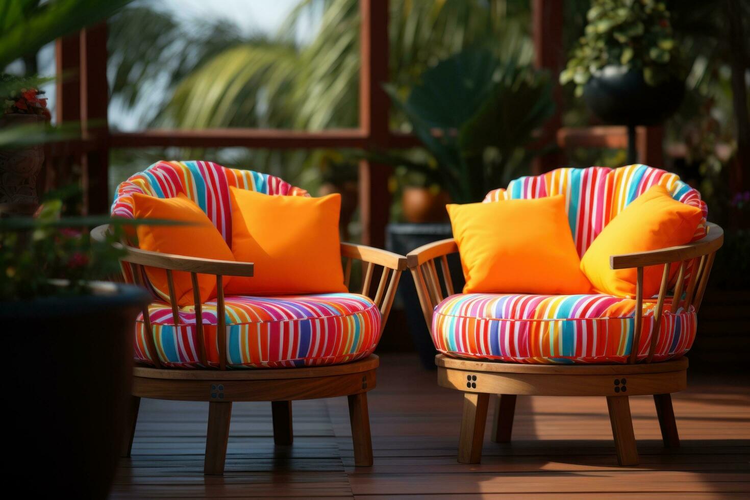 AI generated beautiful chair set on balcony in bright shades of color photo