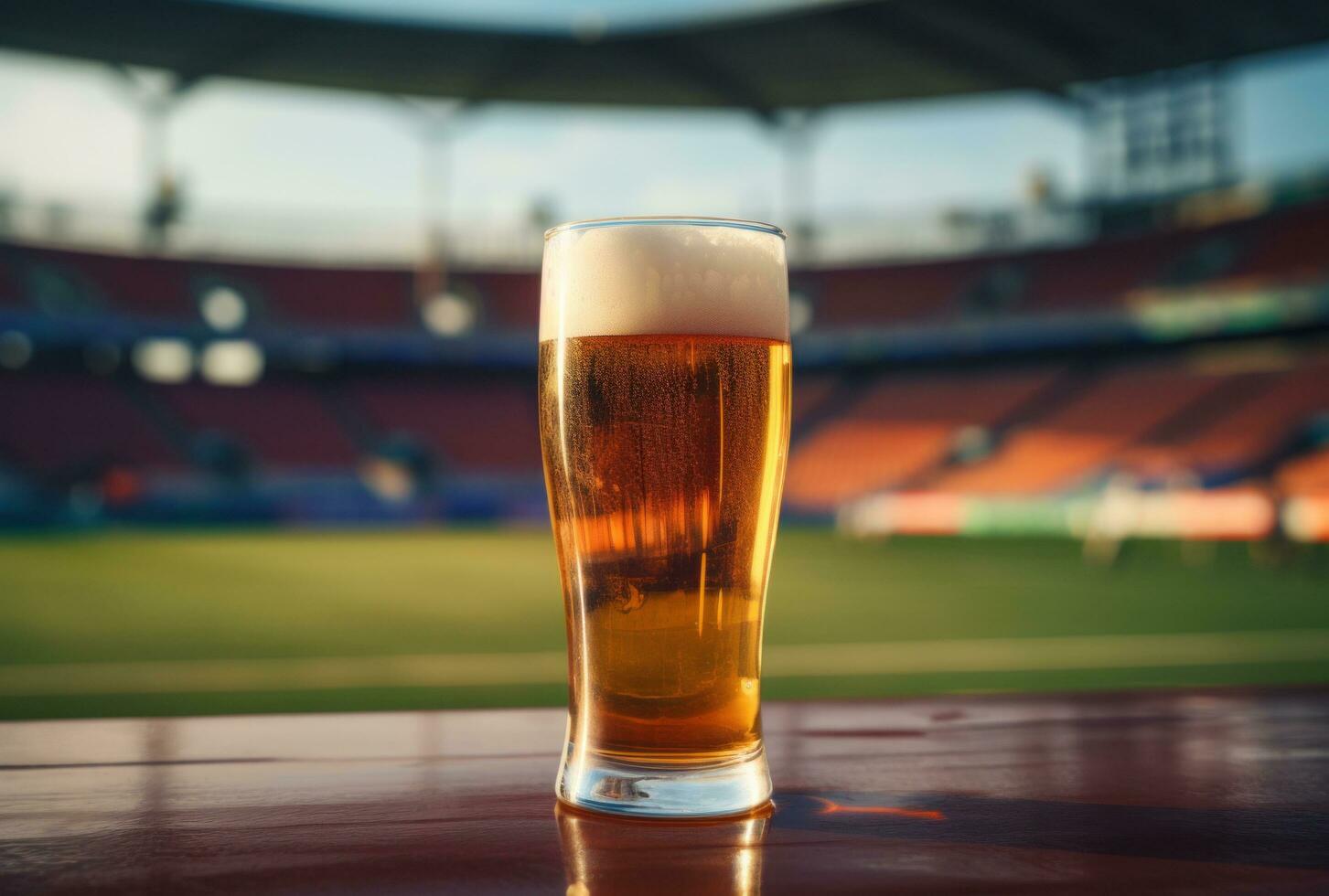 AI generated an empty beer glass sitting on a soccer field photo