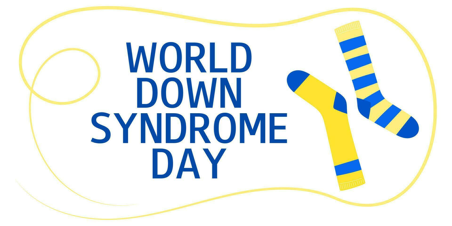 World Down Syndrome day. March 21. Different socks as a symbol for WDSD. Vector horizontal banner.