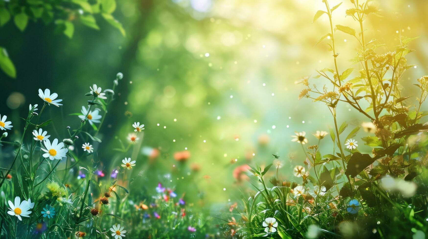 AI generated naturak spring background with copy space photo