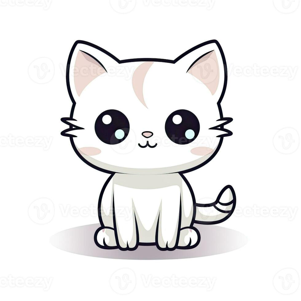 AI generated Cute Kawaii cat clipart icon white background. AI Generated photo