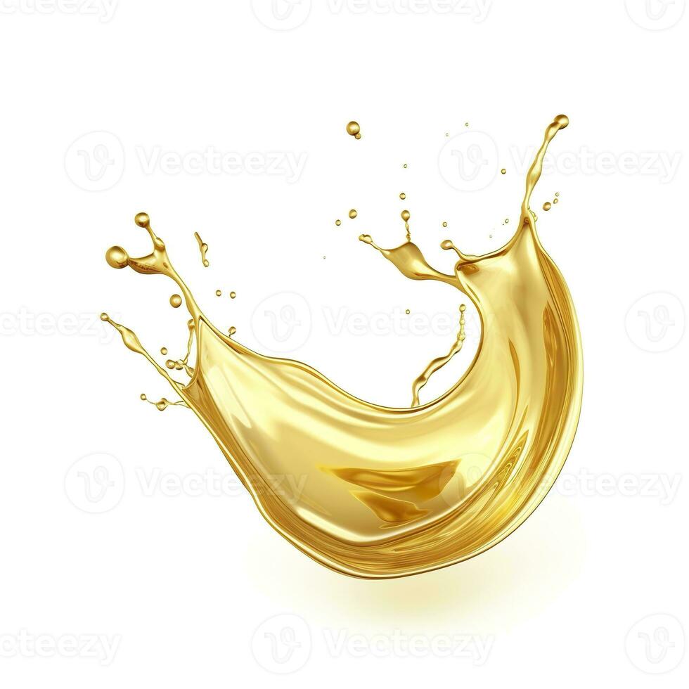 AI generated Golden Oil or Cosmetic essence splash isolated on white background, 3d illustration. AI Generated photo