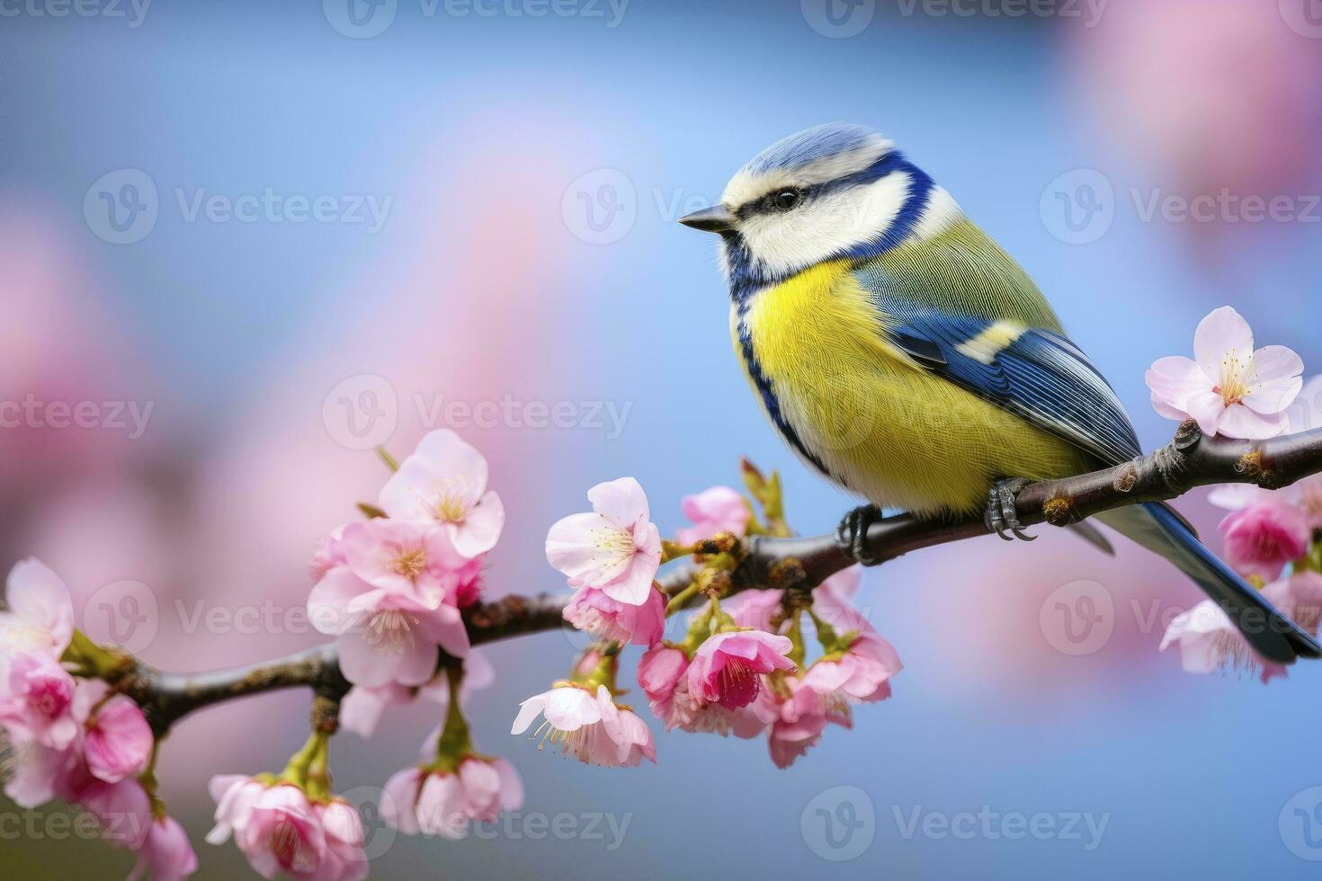 AI generated A Bluetit bird resting on the branch of a tree. AI Generated. photo
