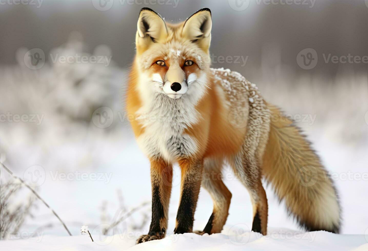 ai generado rojo zorro en pie en nieve. ai generado. foto