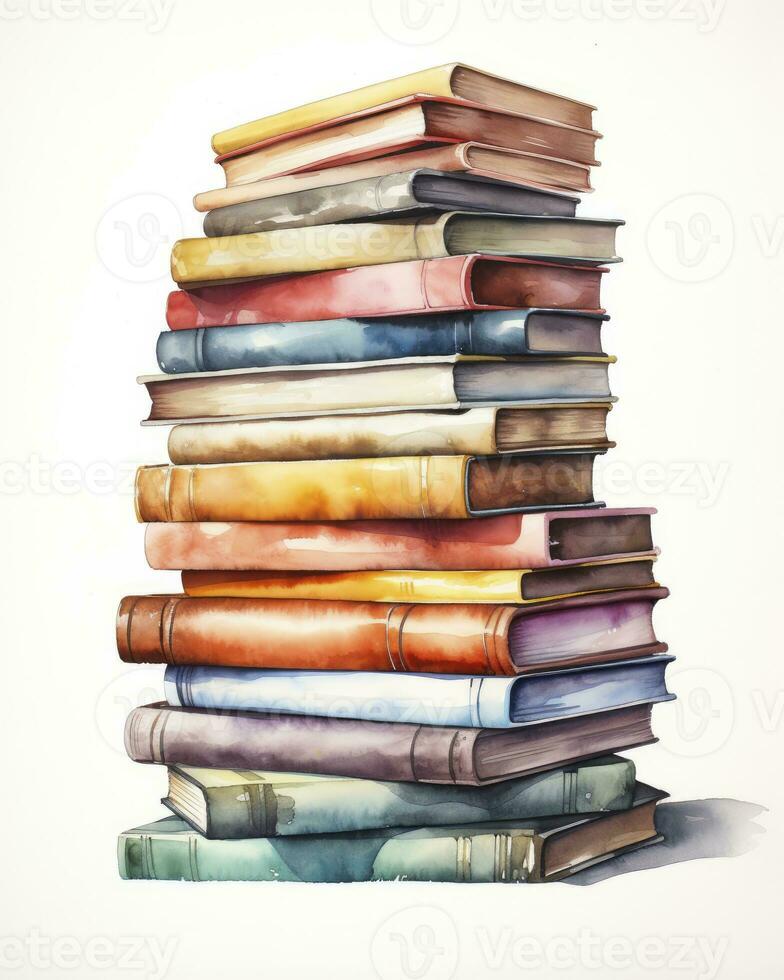 AI generated Watercolor pile of books isolated on white background. AI Generated photo