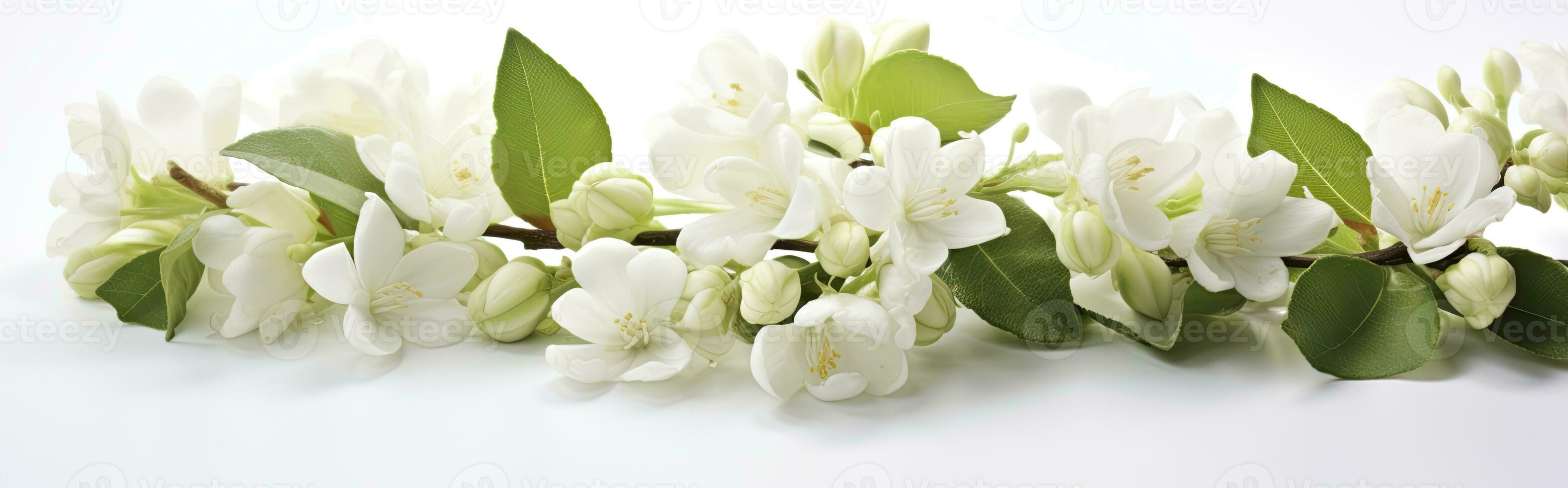 AI generated Jasmine flowers on white surface. AI Generated photo
