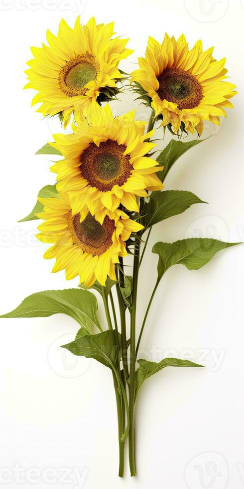 AI generated Sunflowers isolated on white background. AI Generated photo