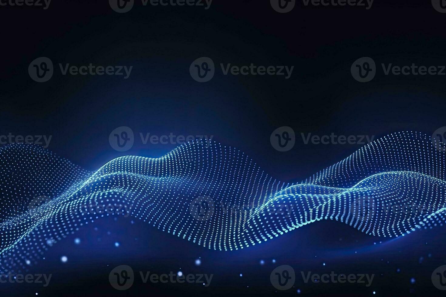 AI generated Dynamic blue particle wave. Abstract sound visualization. Digital structure of the wave flow of luminous particles. AI Generated. photo